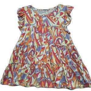 Heimish U.S.A. Women Sz S Baby Doll Blouse Abstract Multicolored Ruffle Sleeves